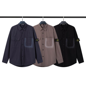 Stone Island Corduroy Long-Sleeve Shirt with Metal Snap Buttons-6342  
