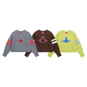 ViVienne Westwood New Tricolor Yarn Patchwork Crew Neck Sweater-6395  